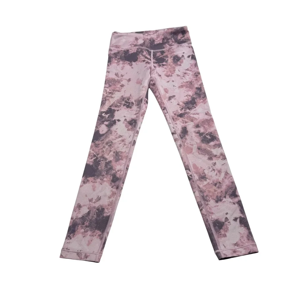 Athleta Girl High Rise Printed Chit Chat Tight Pink Grey Tie Dye Leggings M 8-10